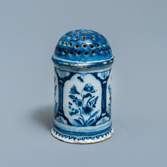 A Dutch Delft blue and white caster, 18th C.