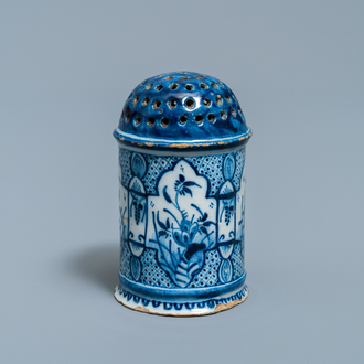 A Dutch Delft blue and white caster, 18th C.