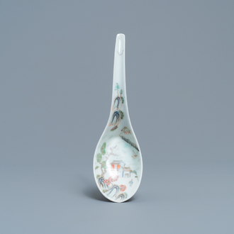 A large Chinese famille rose 'landscape' spoon, Daoguang mark and of the period