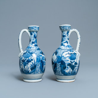 A pair of Japanese blue and white Arita jugs, Edo, 17/18th C.