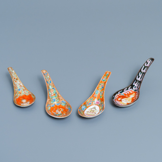 Four Chinese Thai market Bencharong spoons, 19th C.