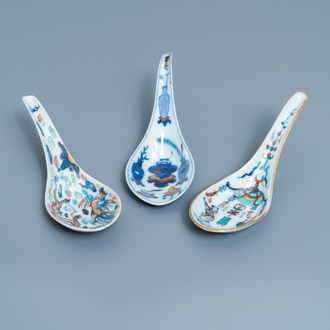 Three Chinese doucai spoons, 19th C.