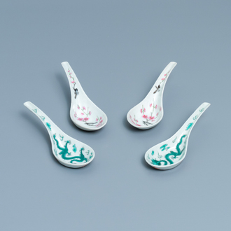 Two pairs of Chinese 'prunus and magpie' and 'dragon' spoons, one Daoguang mark and of the period