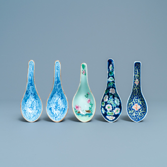 Five Chinese polychrome spoons, 19/20th C.