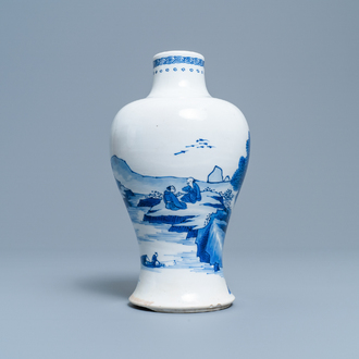 A Chinese blue and white meiping vase with figures in a landscape, Kangxi