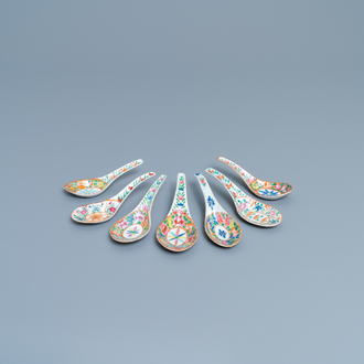Seven Chinese Canton famille rose spoons for the Thai market, 19th C.
