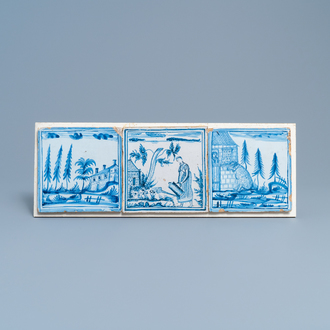 Three large blue and white tiles, Kellinghusen, Germany, 1st quarter 19th C.