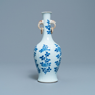 A Chinese blue and white vase with elephant-head handles, Kangxi