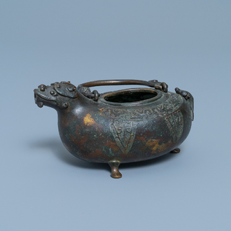 A Chinese bronze dragon-shaped ewer, Qing