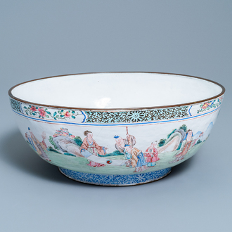 A large Chinese Canton enamel 'scholars' bowl, Yongzheng/Qianlong