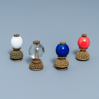 Four Chinese gilt bronze Mandarin hat finials, Qing