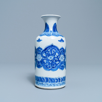 A Chinese blue and white rouleau vase, Kangxi