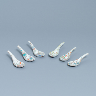 Six Chinese famille rose spoons, 19/20th C.