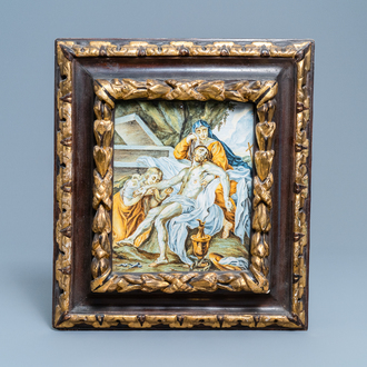 An Italian maiolica biblical scene plaque, Castelli, 18th C.