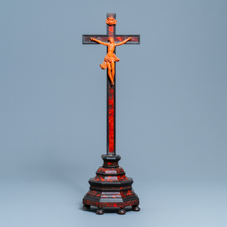 A crucifix with carved coral figure of Christ, Trapani, Sicily, Italy, 17th C.