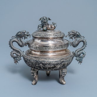 A Chinese silver censer and cover, 19/20th C.