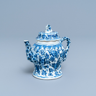 A Chinese blue and white moulded bamboo-shaped teapot and cover, Kangxi