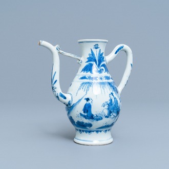 A Chinese blue and white ewer with figures in a landscape, Transitional period