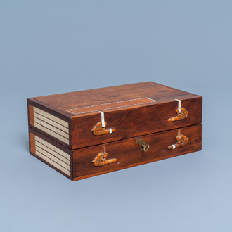 A Chinese wooden box with scholar's objects for a calligrapher or painter, 19th C.