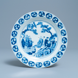 A Chinese blue and white Japanese market ko-sometsuke 'immortals' plate, Tianqi