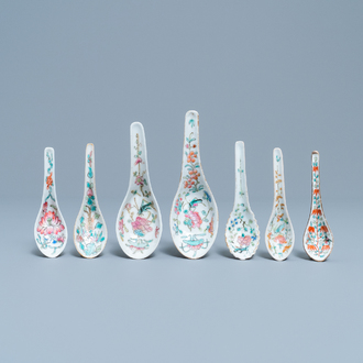 Seven Chinese famille rose spoons with floral design for the Straits or Peranakan market, 19th C.