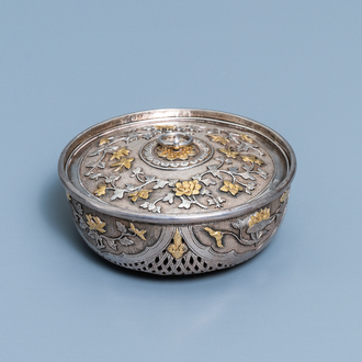 A Chinese parcel-gilt silver cricket box, Qianlong