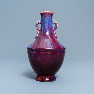 A Chinese monochrome flambé-glazed vase, incised Qianlong mark, 18/19th C.