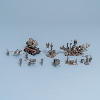 Een collectie Chinese zilveren miniaturen, 19e eeuw