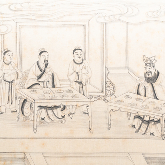 Chinese school, inkt op papier, 19e eeuw: 'Interieurscène'