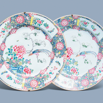 A pair of massive Chinese famille rose chargers, Yongzheng