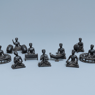 A collection of bronze miniature figures of musicians, India or Indonesia, 19/20th C.