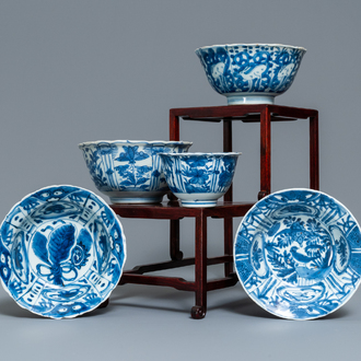 Five Chinese blue and white bowls, Wanli