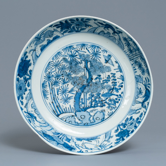 A Chinese blue and white 'Three friends of winter' dish, Jiajing