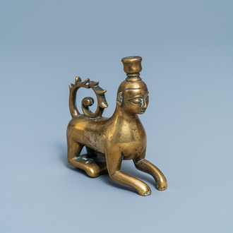 A bronze luster ornament in the shape of a lion with a man's head, Nuremberg, Germany, 14th C.