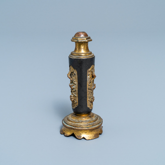 A Chinese lacquered and parcel-gilt bronze joss stick holder, Ming