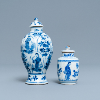 Two small Chinese blue and white 'Long Eliza' vases and covers, Kangxi