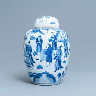 Un pot couvert en porcelaine de Chine en bleu et blanc, 19ème