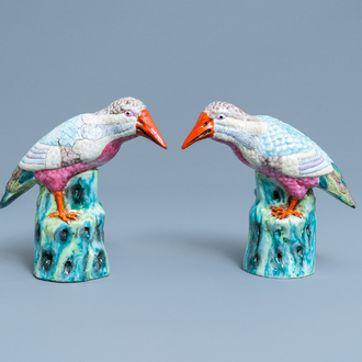 A pair of Chinese famille rose models of kingfishers, Qianlong