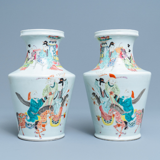 A pair of Chinese famille rose Yongzheng-style vases, 19/20th C.