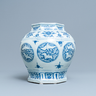 A Chinese blue and white 'cranes' vase, Jiajing