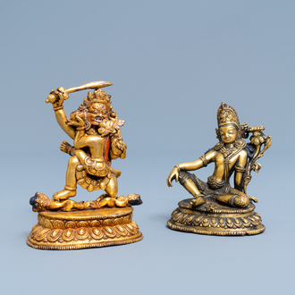 Deux figures en bronze doré, Sino-Tibet, 19ème