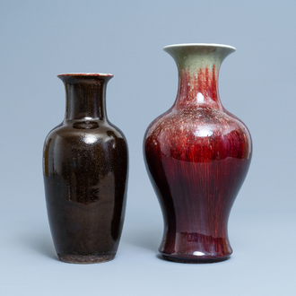 Two Chinese monochrome flambé-glazed vases, 19th C.