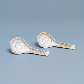 A pair of Chinese iron red and gilt spoons for the Indian market, Qianlong