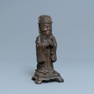 A Chinese bronze figure of Wenchang Wang with inscription, Qing