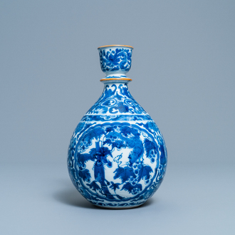 A Chinese blue and white 'squirrel and grapevine' huqqa base, Kangxi