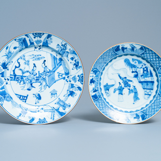 Un plat et une assiette en porcelaine de Chine en bleu et blanc, Kangxi/Yongzheng