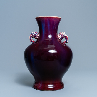 A Chinese monochrome flambé-glazed vase, Qianlong