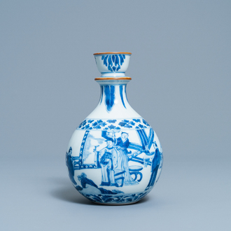 A Chinese blue and white huqqa base with a narrative design, Kangxi