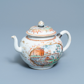 A large Chinese famille rose Meissen-style teapot and cover, Qianlong