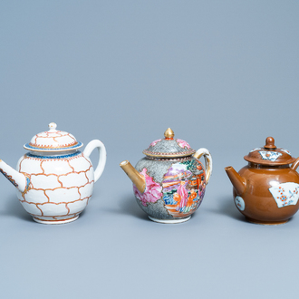 Three various Chinese porcelain teapots and covers, Qianlong